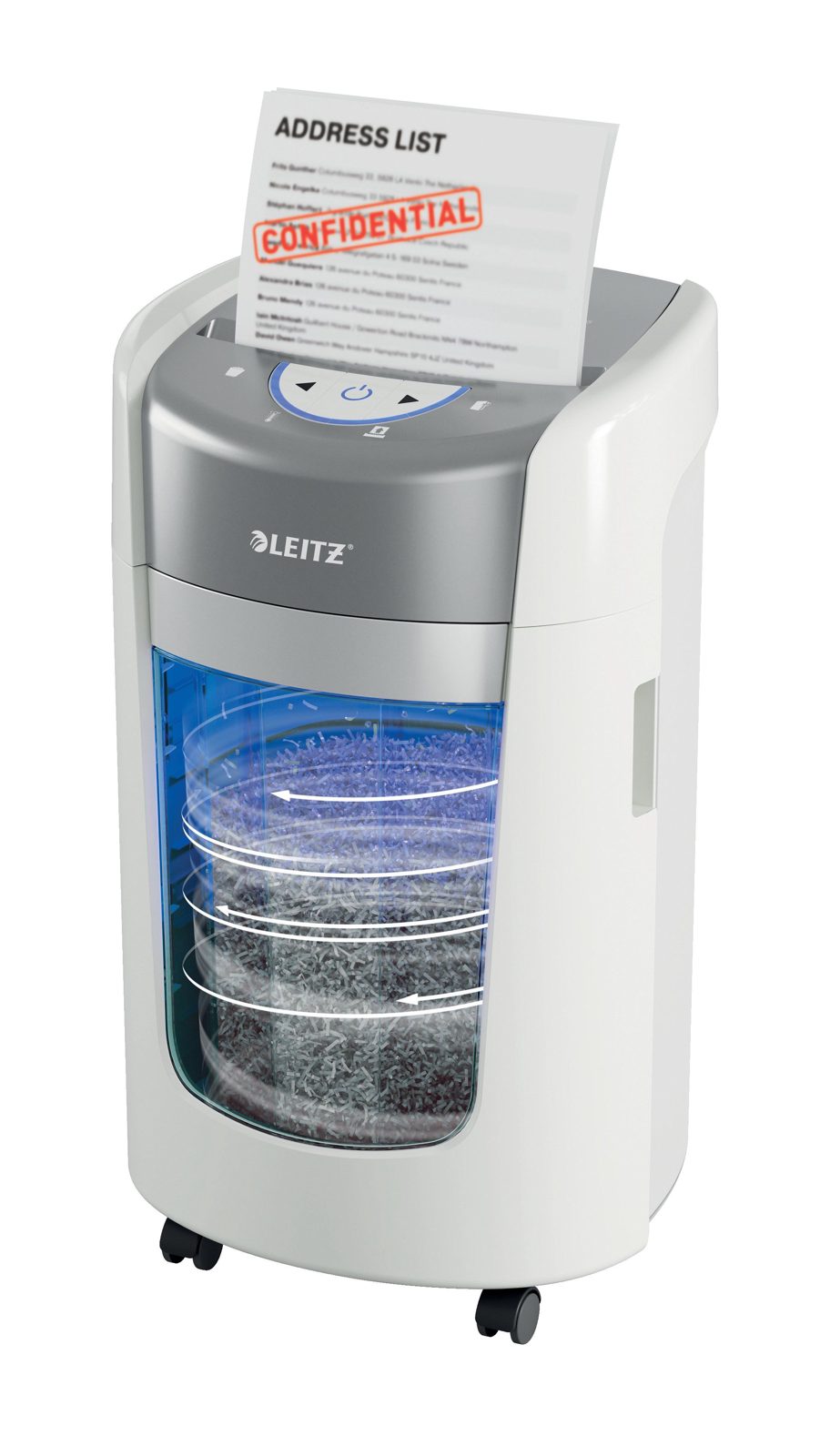 Leitz IQ OptiMax Hemmakontor 225 dokumentförstörare med mikrostrimling, vit
