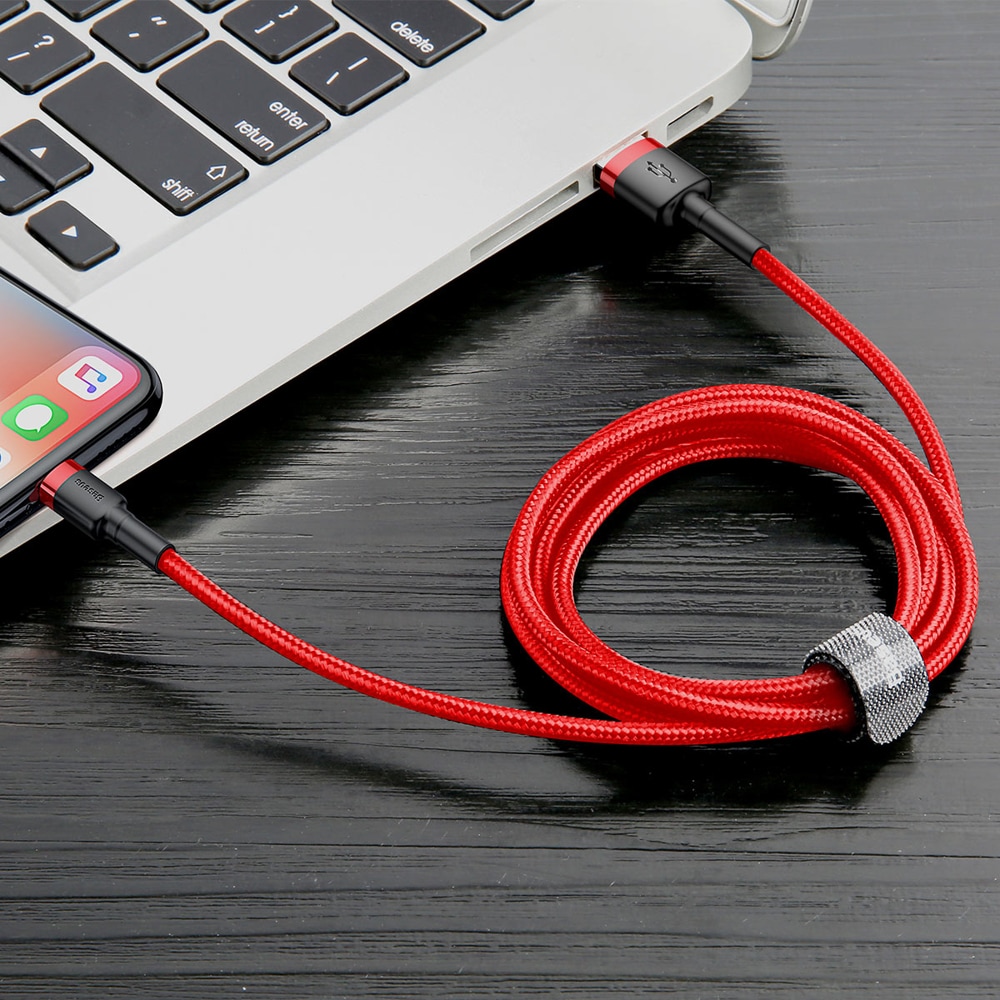 SiGN Kevlar USB-kabel med Lightning 2.1A, 2m - Grå/Röd, bild 4