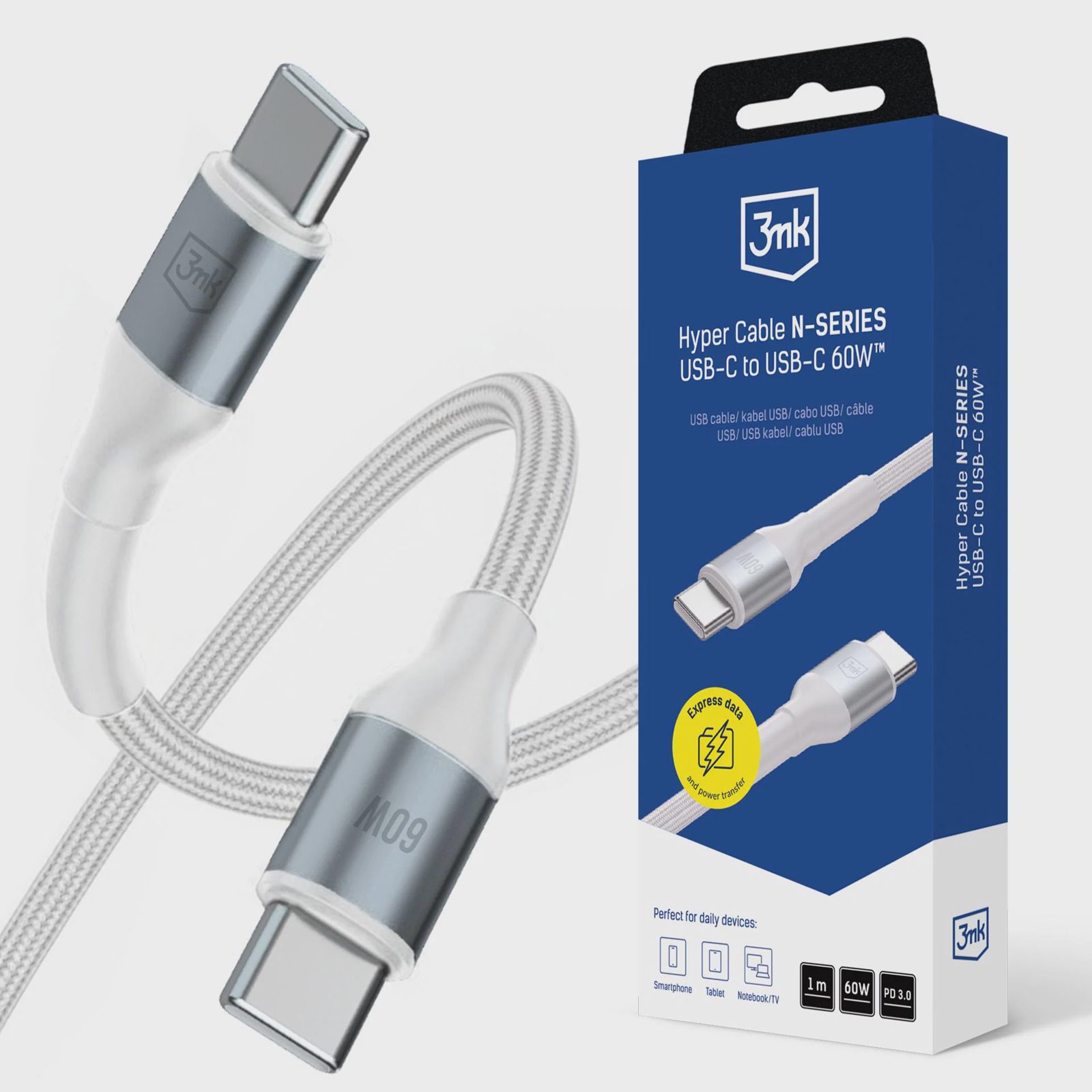 3mk Hyper Cable 3mk Hyper Cable N-SERIES USB-C / USB-C 1m 20V/3A 60W / vit
