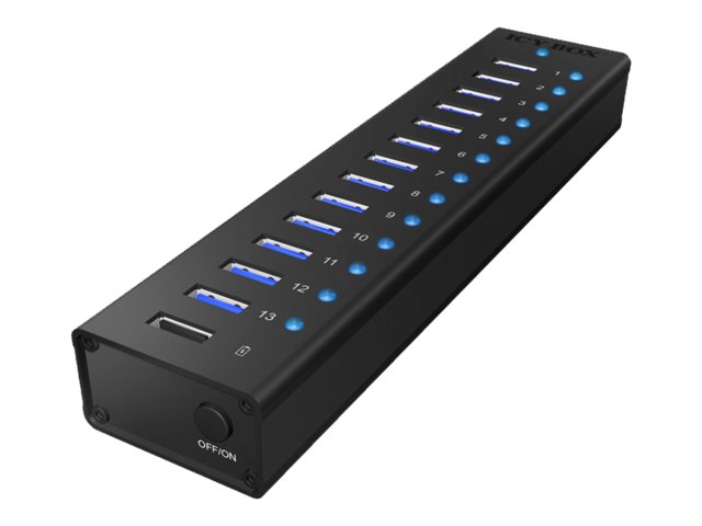 USB 3.0-hub ICY BOX IB-AC6113, 14xUSB 3.0, aluminium, inkl. strömadapter - Svart