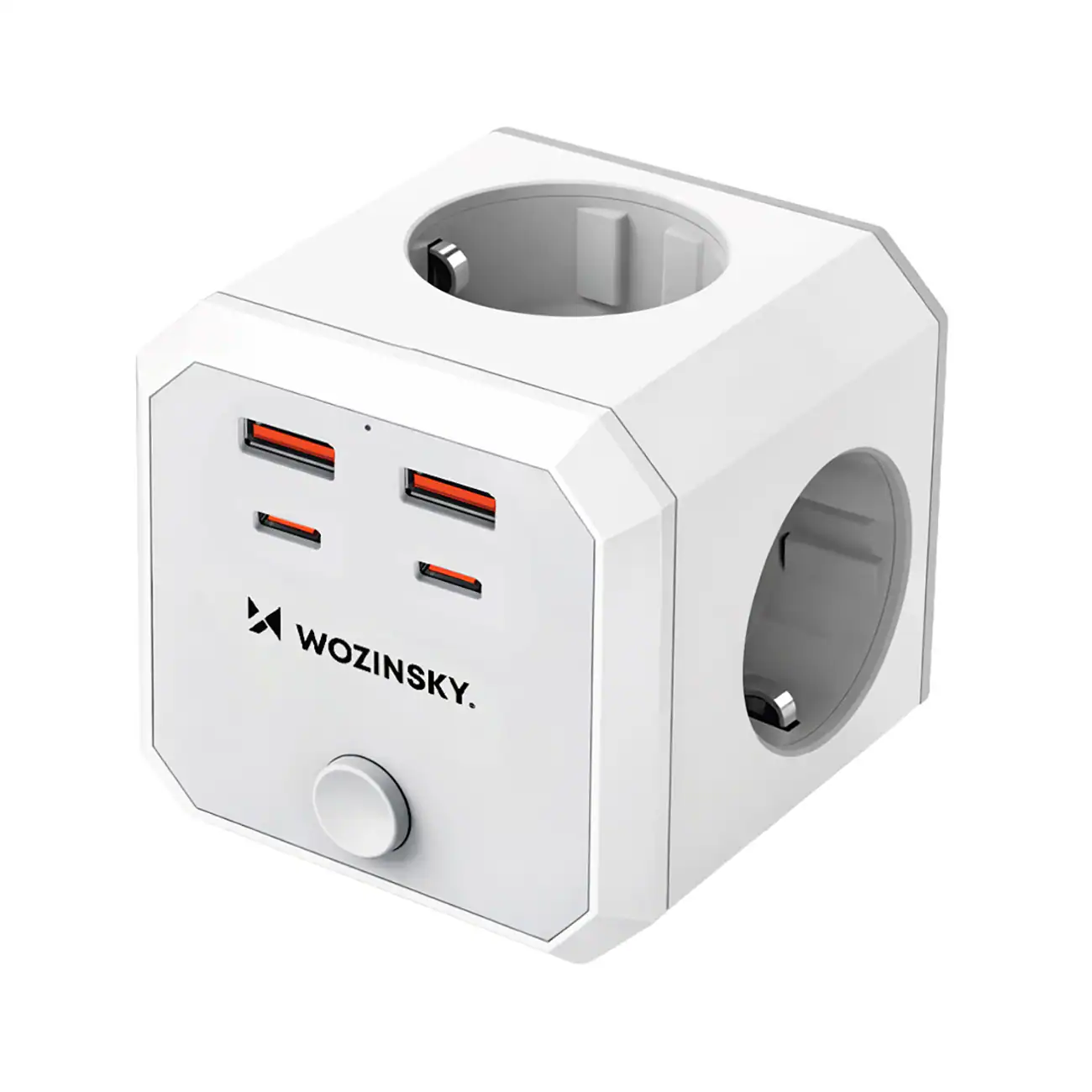 Wozinsky WKZ-4B Power Cube 3x växelström, 2x USB-A, 2x USB-C PD 20 W, 4000 W – Vit