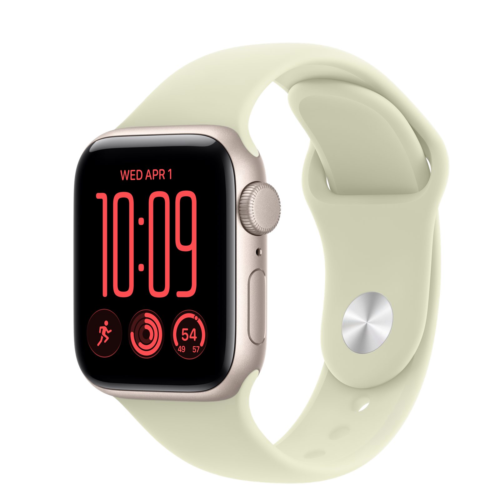 Apple Watch SE 3 (GPS) • Aluminiumboett stjärnglans, 40 mm • Sportband ljusgrön suckulent