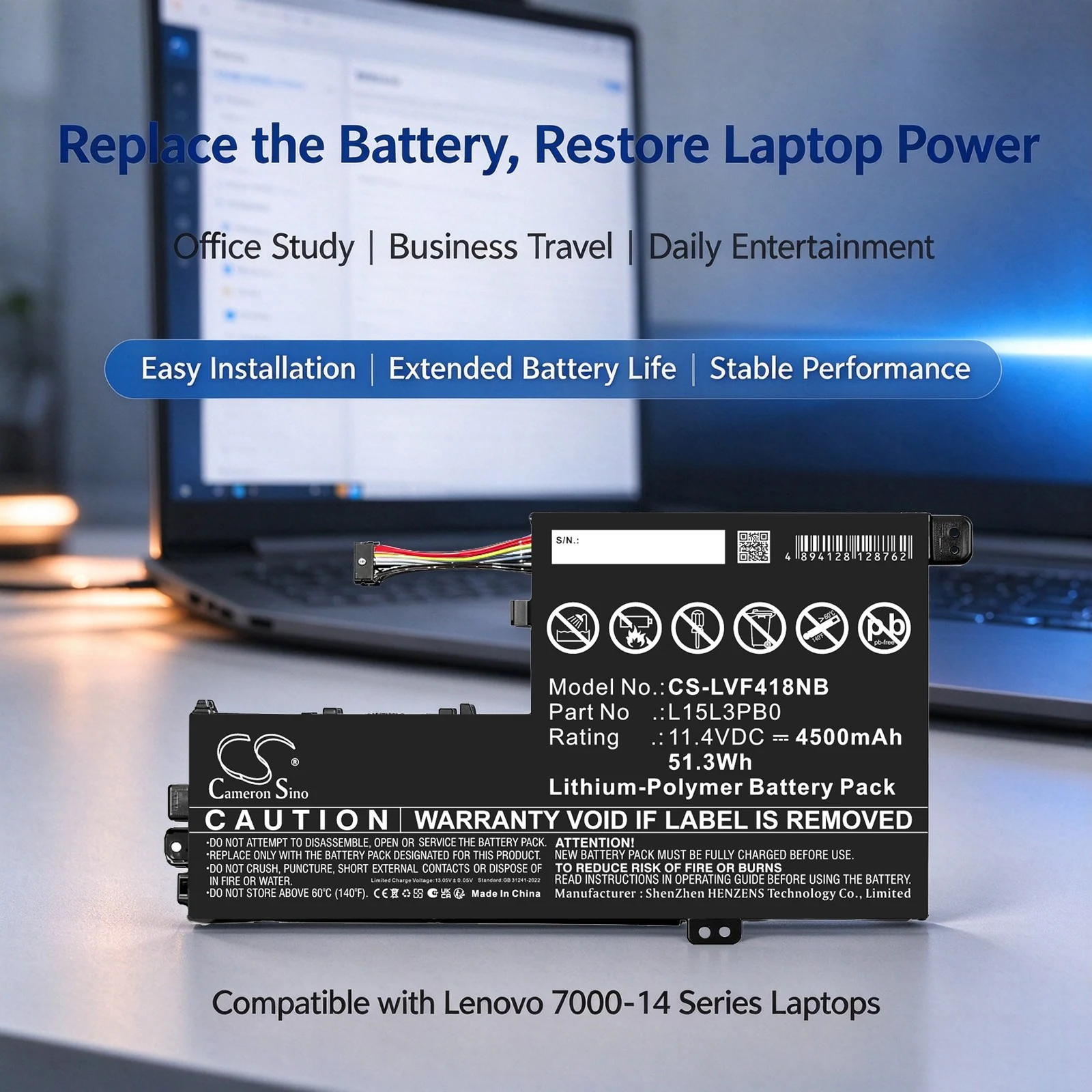 Batteri till Laptop, Bärbar dator för Lenovo Flex 4 1470, Flex 4 1480, 80SA0002US m.fl., bild 2