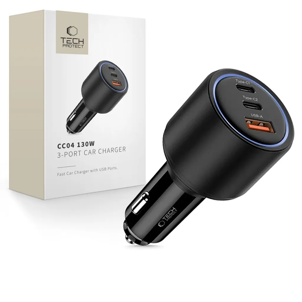 CC04 3-port PD130W bil-laddare - svart