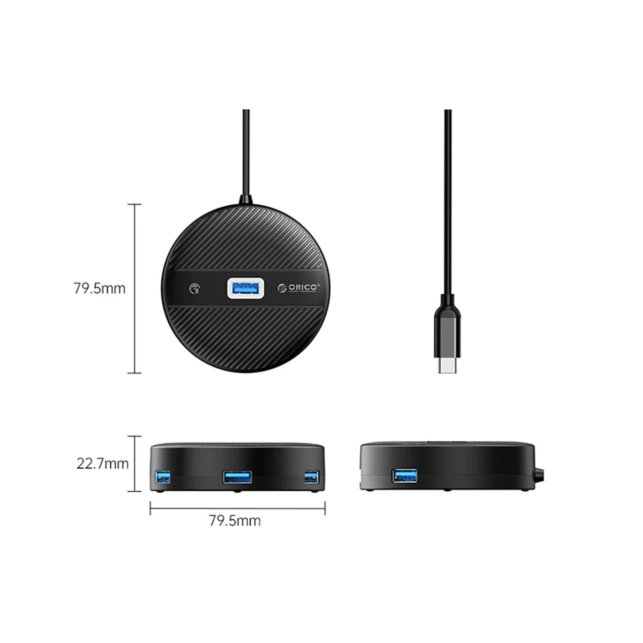 ORICO YS1-C2 USB-hubb med 4 portar: 1x USB-A 3.0, 3x USB-A 2.0, 0,3 m – svart, bild 2