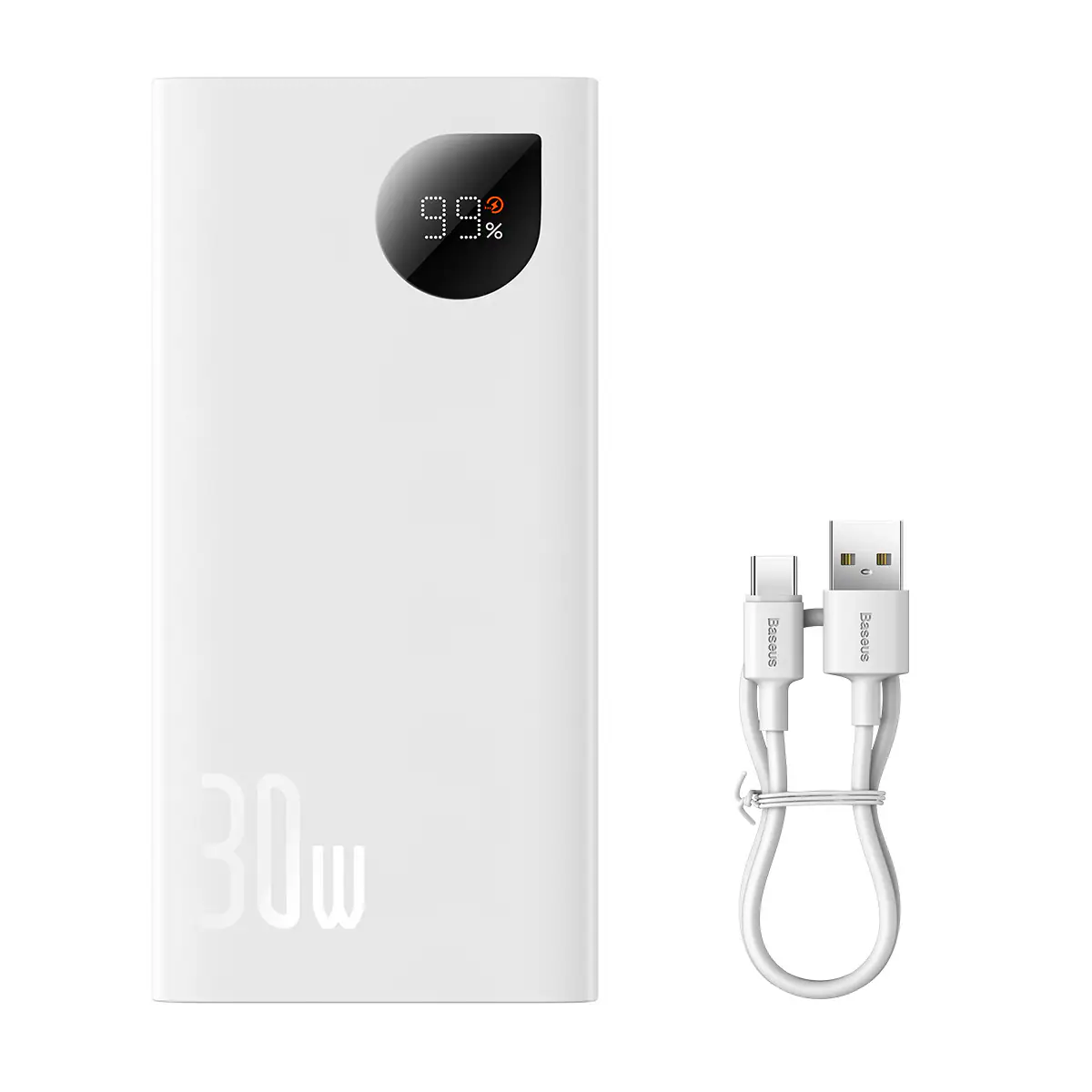 Baseus Adaman2 powerbank med digital display 2x USB-A / 1x USB-C 10000mAh 30W - vit
