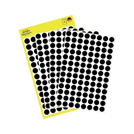 Etiket Avery Zweckform 3009 - sort - 8 mm rund med 416 etiketter (4 ark x 104 stk.)