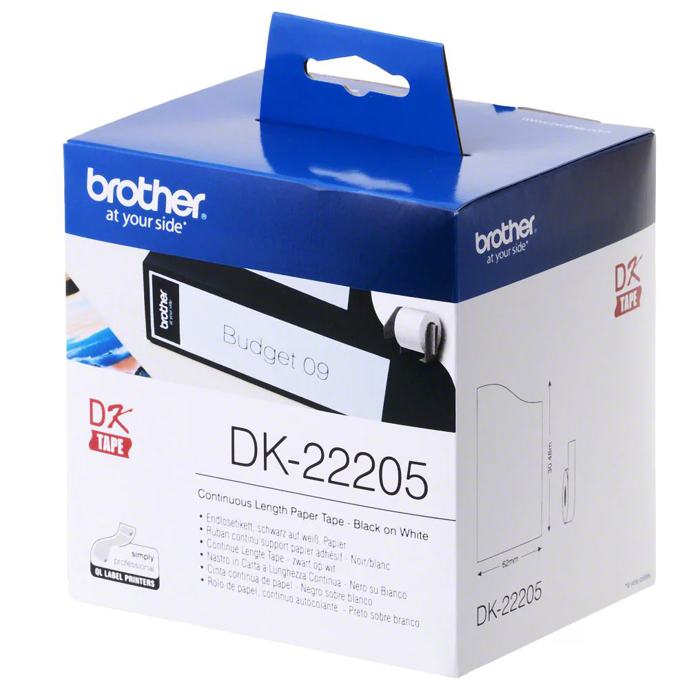 Brother Etiketter 62MMX30,48M, vit papperstape