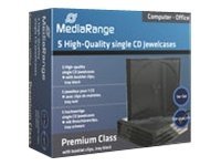 MediaRange Retail-Pack CD-Jewelcases single - Fodral för arkiverings-CD - kapacitet: 1 CD/DVD - svart, transparent (paket om 5)