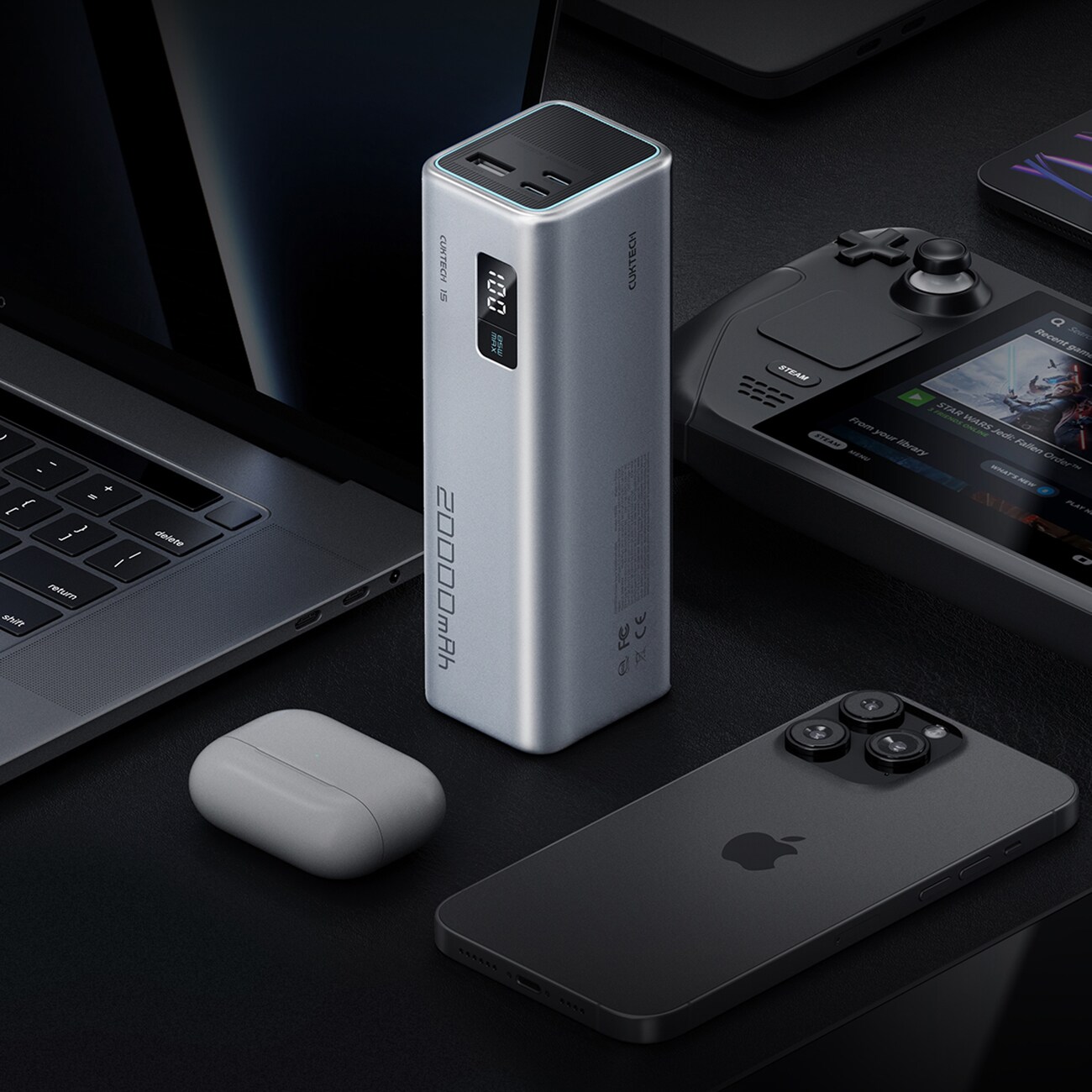 Powerbank Cuktech CUKP200XGLGR 100W 20000mAh 2 x USB-C 1 x USB-A - grå, bild 5