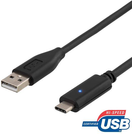 USB 2.0-kabel Deltaco USB-C till USB-A, 0,25 meter - Svart, bild 3