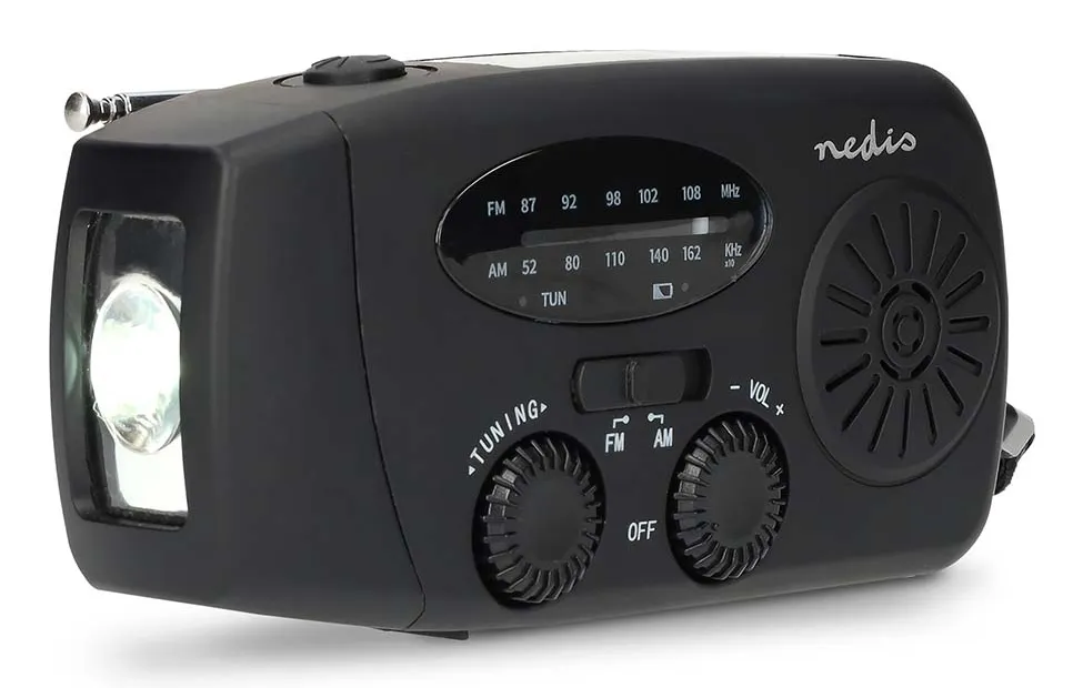 Nedis solradio RDFMCR2000BK med ficklampa och SOS-funktion
