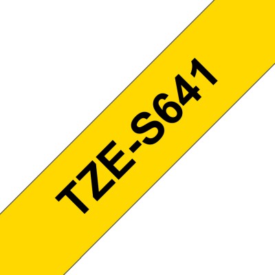 Brother Tape TZE-S641, svart på gul botten, 18 mm x 8 meter, laminerat, stark häftning