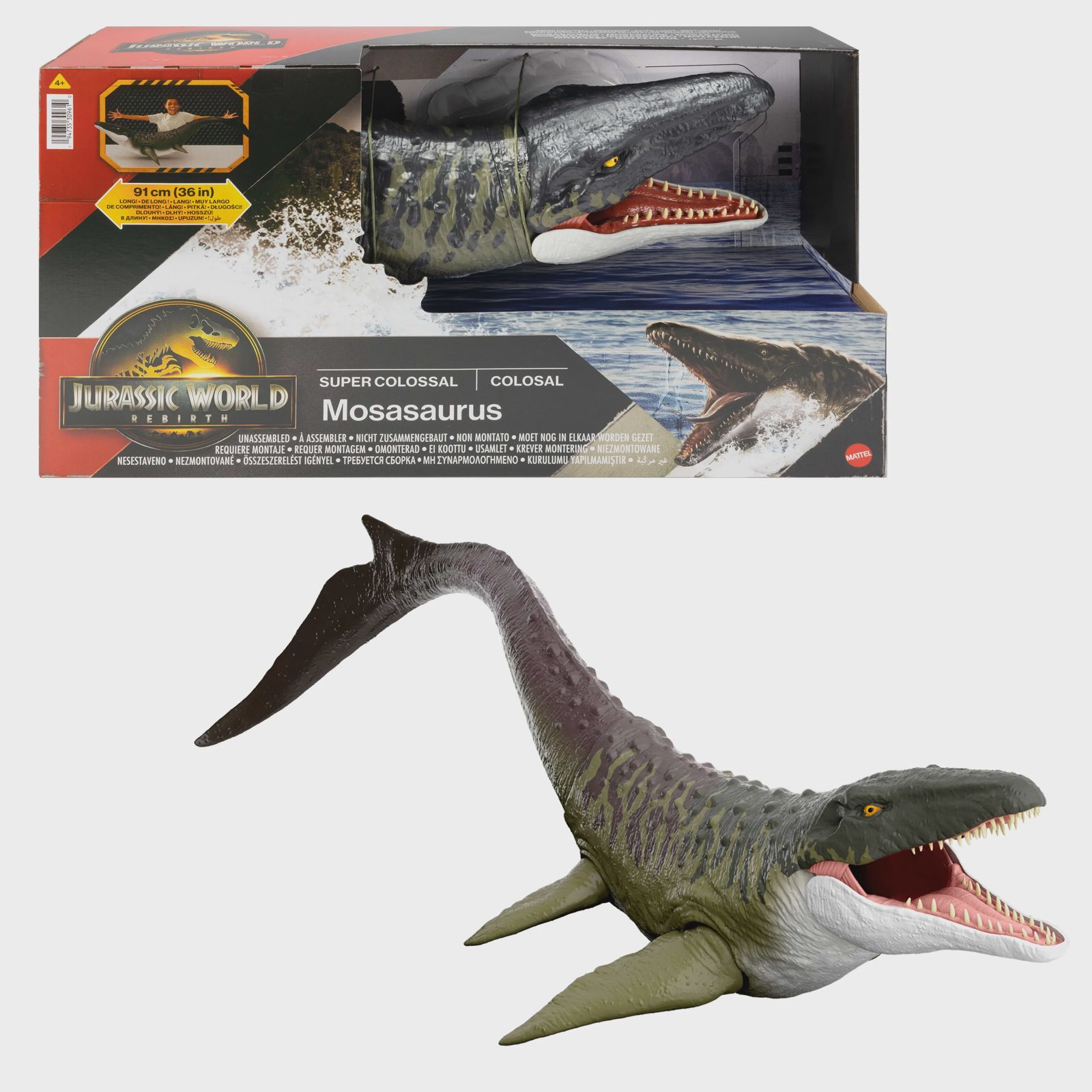 Mattel Jurassic World Mosasaurus-figur Super Colossal JGB51, 4 år