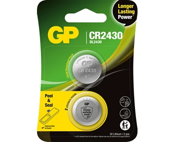 GP knappcell, Litium, CR2430, Safety seal, 2-pack