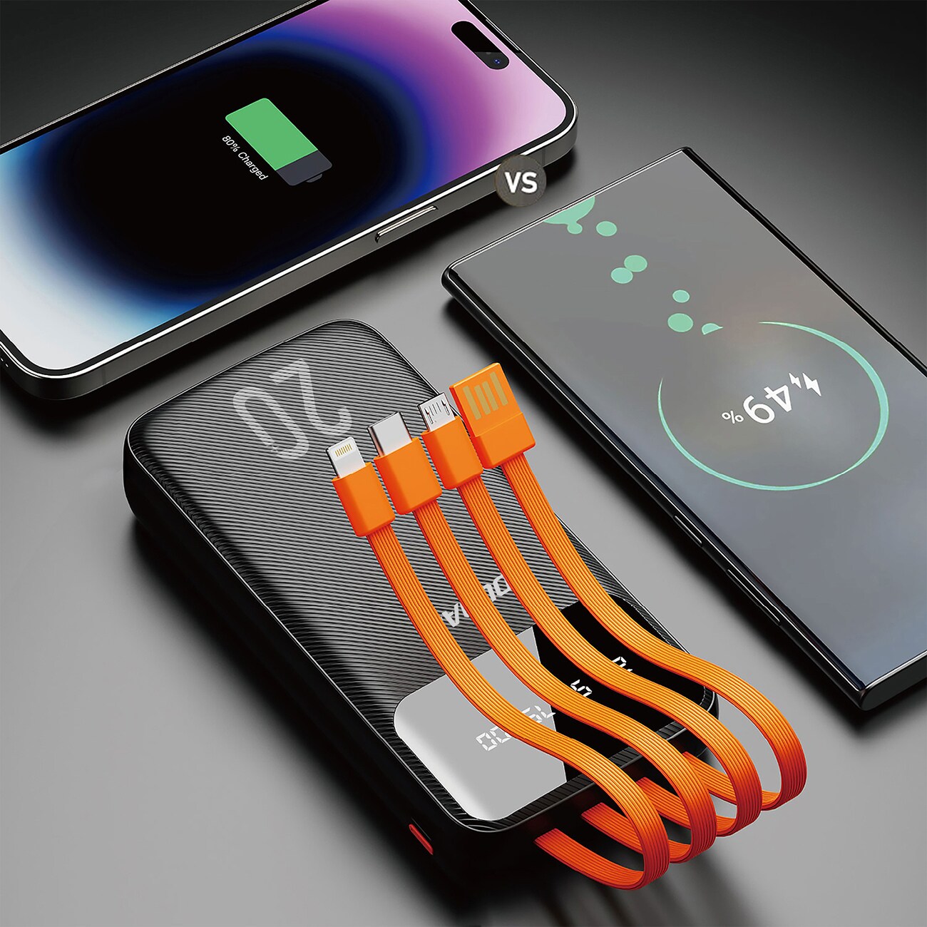 Dudao 20000mAh powerbank med 3 kablar USB Type C, micro USB, Lightning - svart (K6Pro+), bild 5