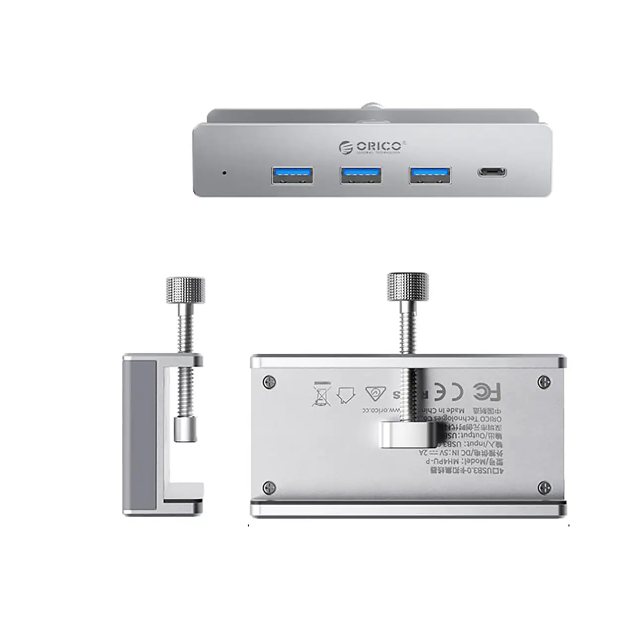 Orico MH4PC Hub med klämfäste – USB-C / 3x USB-A 3.0 + 1x USB-C 3.0 – Silver, bild 2