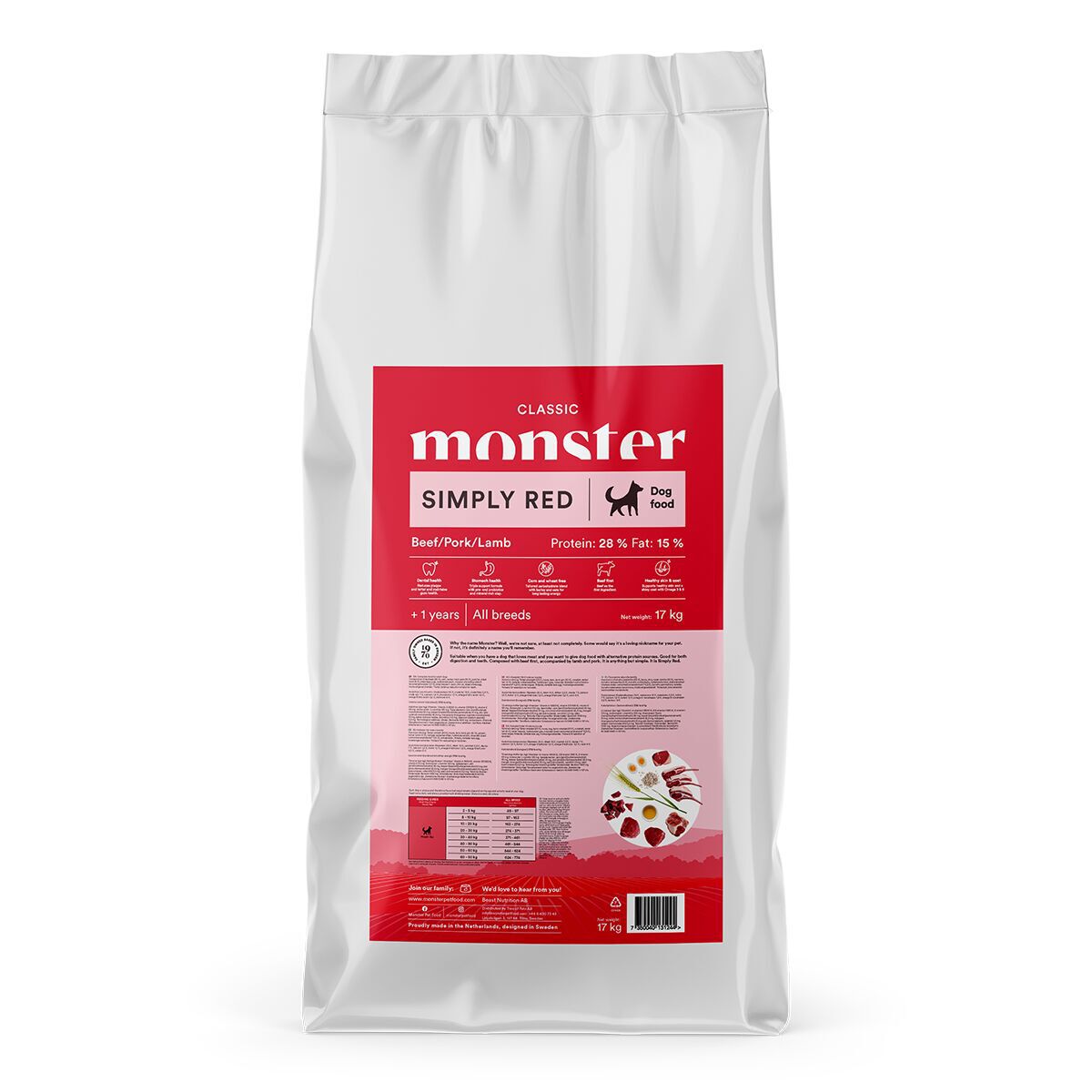 Monster Dog Classic Simply Red Torrfoder till Hund 17kg