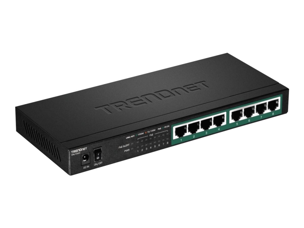 TRENDnet TPE TG83 - Switch - 8 x 10/100/1000 (PoE+) - skrivbordsmodell, väggmonterbar - PoE+ (65 W) - TAA-kompatibel