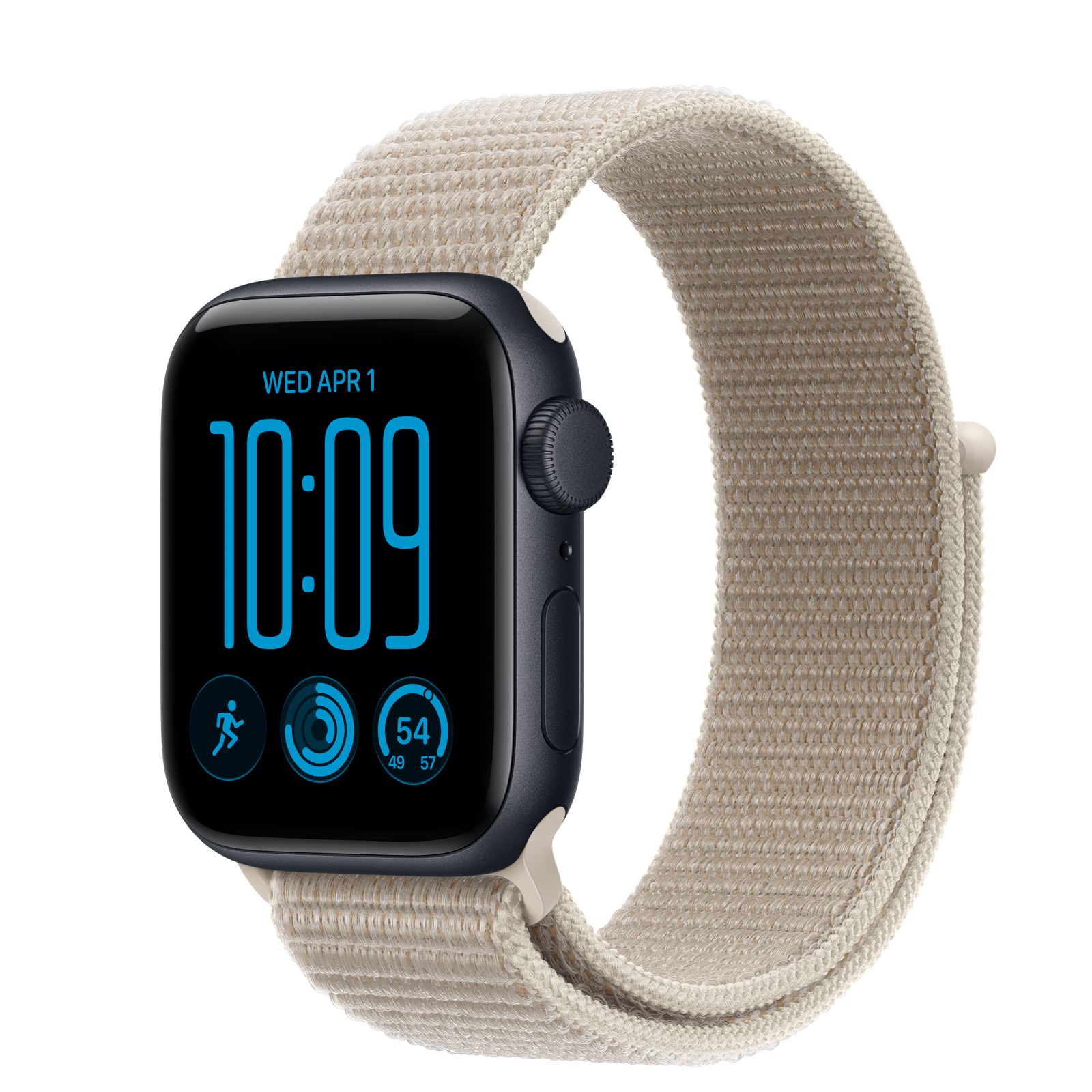 Apple Watch SE 3 (GPS) • Aluminiumboett midnatt, 40 mm • Sportloop kalksten
