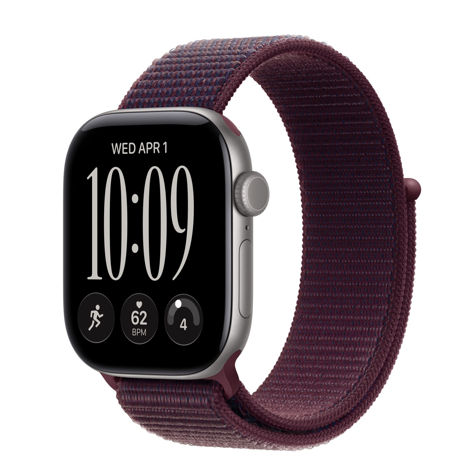 Apple Watch Series 12 (GPS) • Aluminiumboett rymdgrå, 42 mm • Sportloop bourgogne