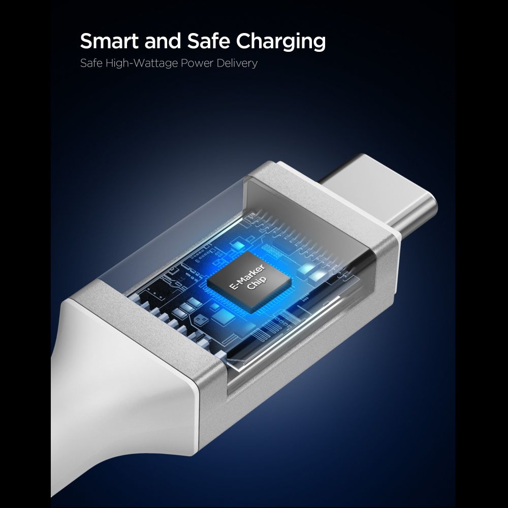 Spigen EB24012CC USB-C-kabel 240 W, 120 cm – vit, bild 3