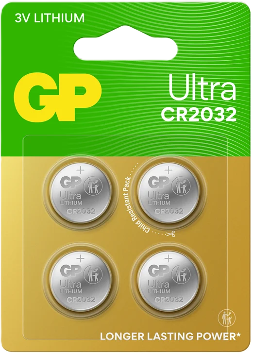 GP Ultra Lithium Cell Battery CR2032, 3V (4-pack