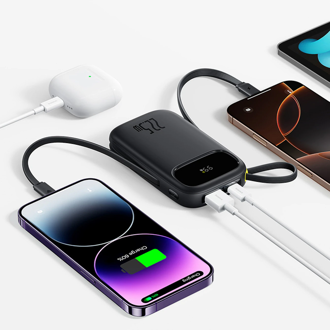 Baseus EnerFill FC31 10000mAh 22.5W Powerbank med digital display och 2 inbyggda kablar - Svart, bild 3