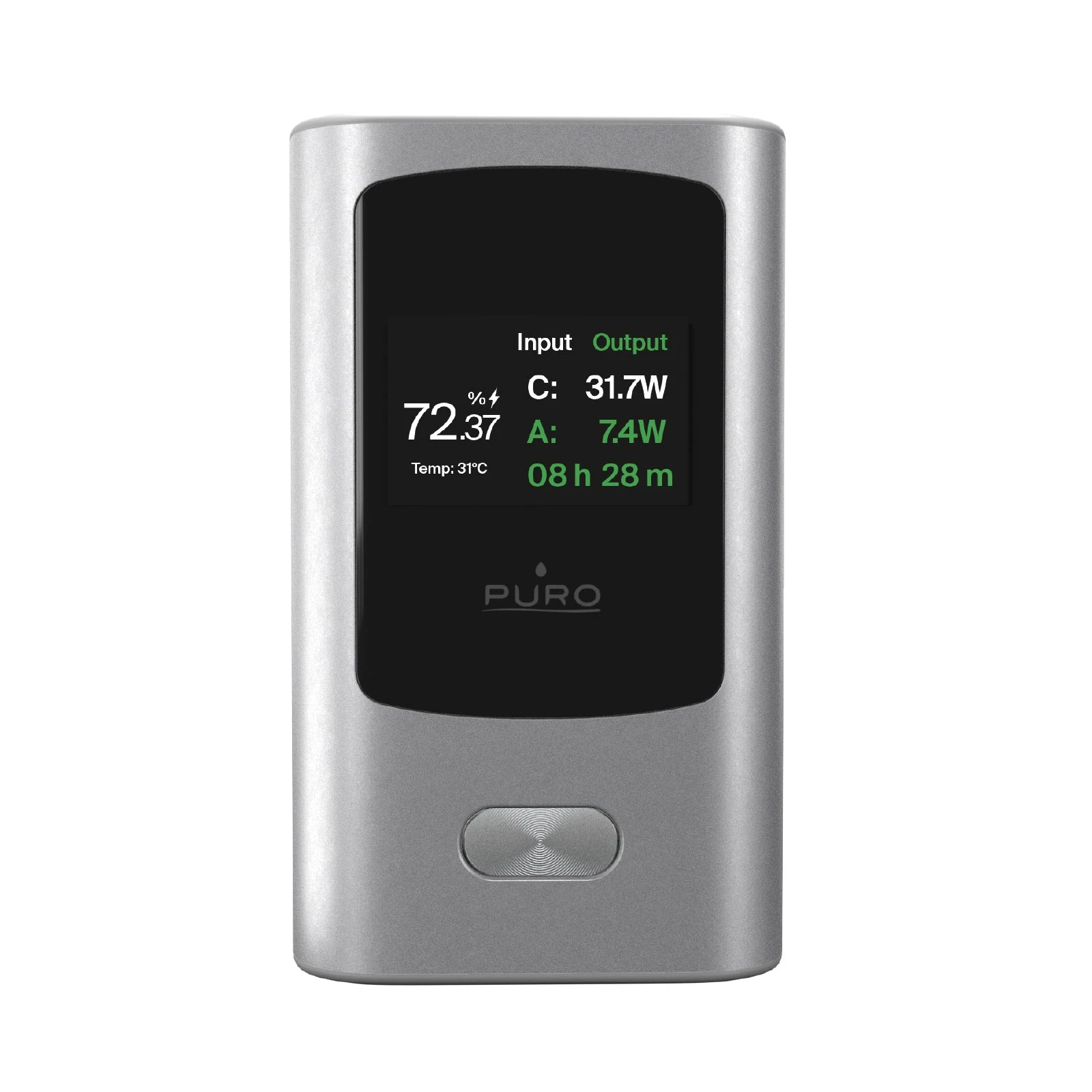 Puro 45W 10000mAh USB-A USB-C Power Bank med display - Grå