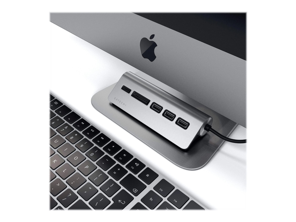 Satechi USB-C Aluminium USB-hubb & Minneskortläsare Rymdgrå