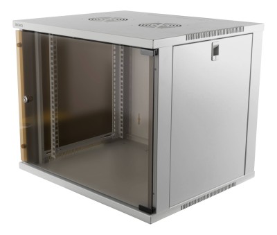 19" Skåp DELTACO 9U, 540x450x450mm, stående eller väggmonterat, glasdörr - Vit