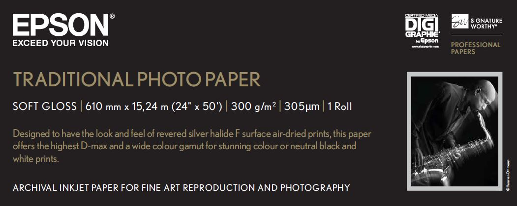 Epson Traditional Photo Paper, 24"/610mm, 300g/m2, rulle 15 meter, bild 2