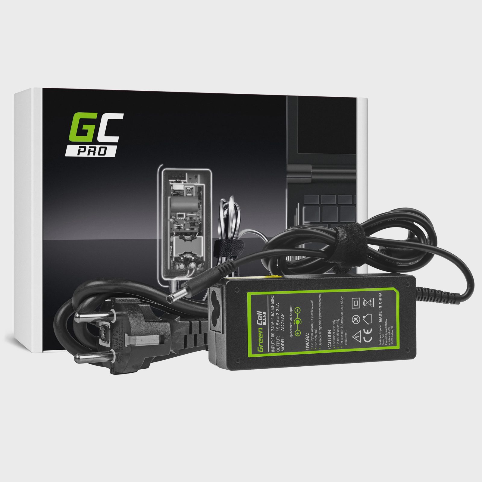 Green Cell PRO laddare 19,5V 3,34A 65W – kompatibel med Dell Inspiron