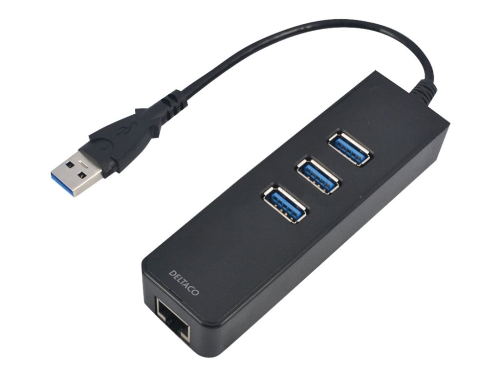 Deltaco USB 3.0 Nätverksadapter & USB Hub 1000Mbps