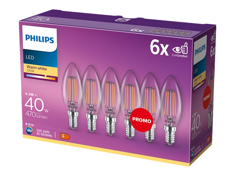 Philips LED-lampa Kron LED E14 470 lm 6-pack