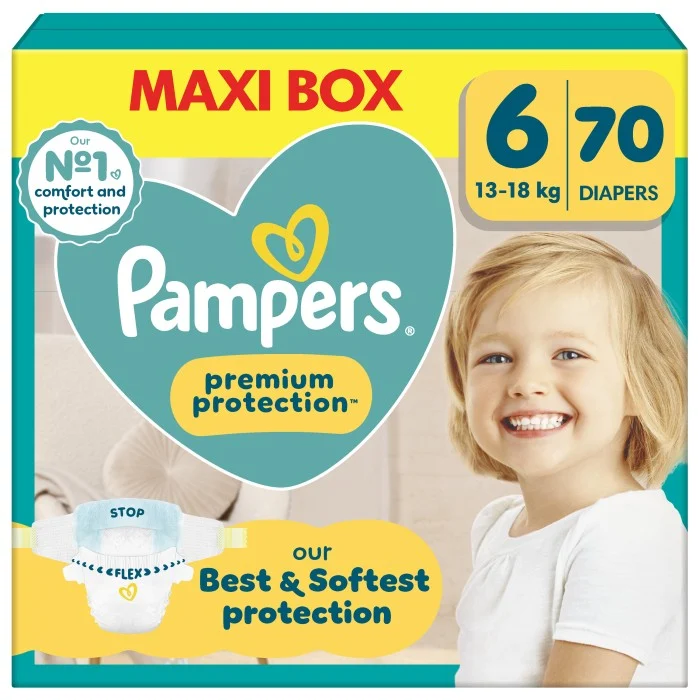 Pampers Premium Protection Storlek 6, 70 blöjor, 13kg-18kg