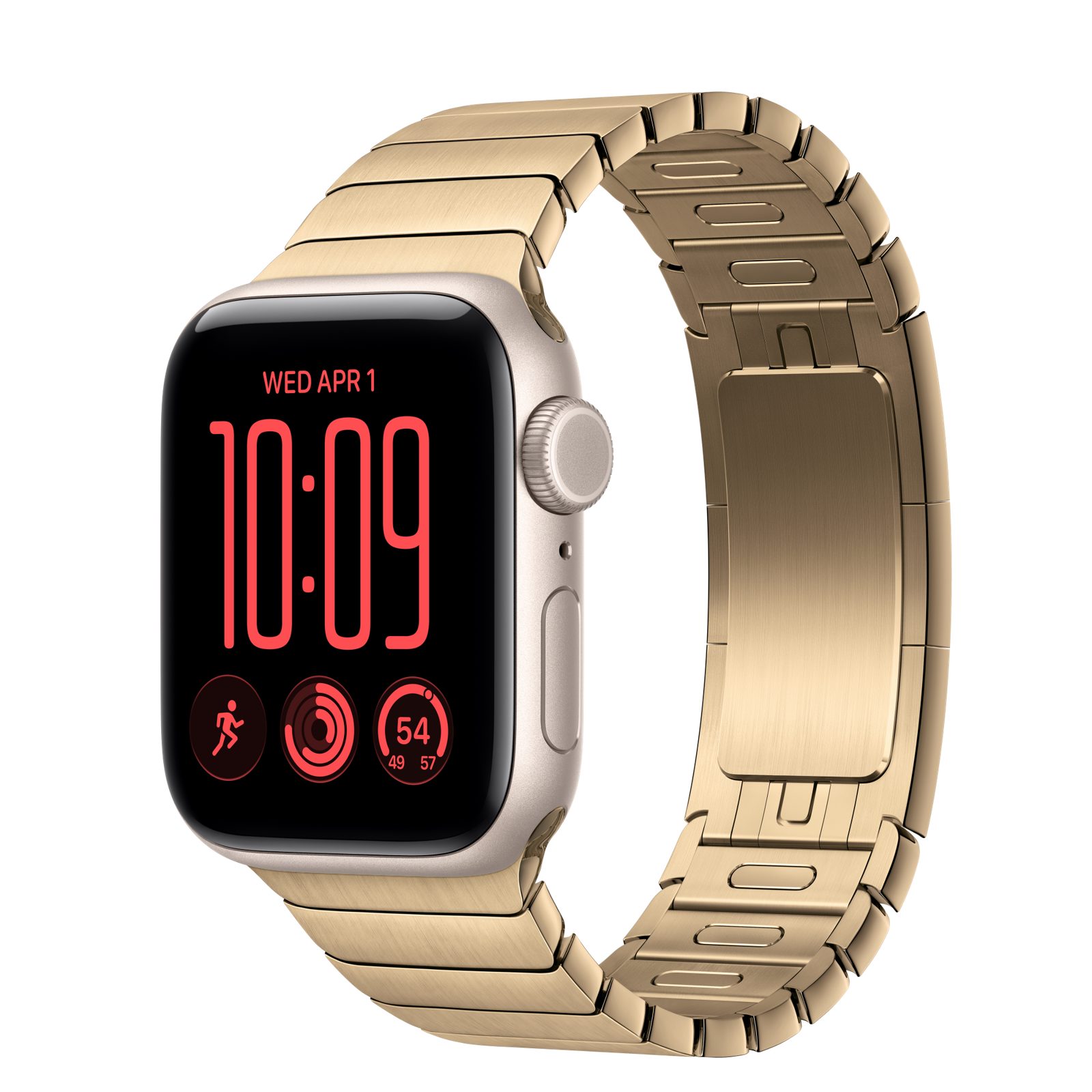 Apple Watch SE 3 (GPS + Cellular) • Aluminiumboett stjärnglans, 40 mm • Länkarmband skinande guld