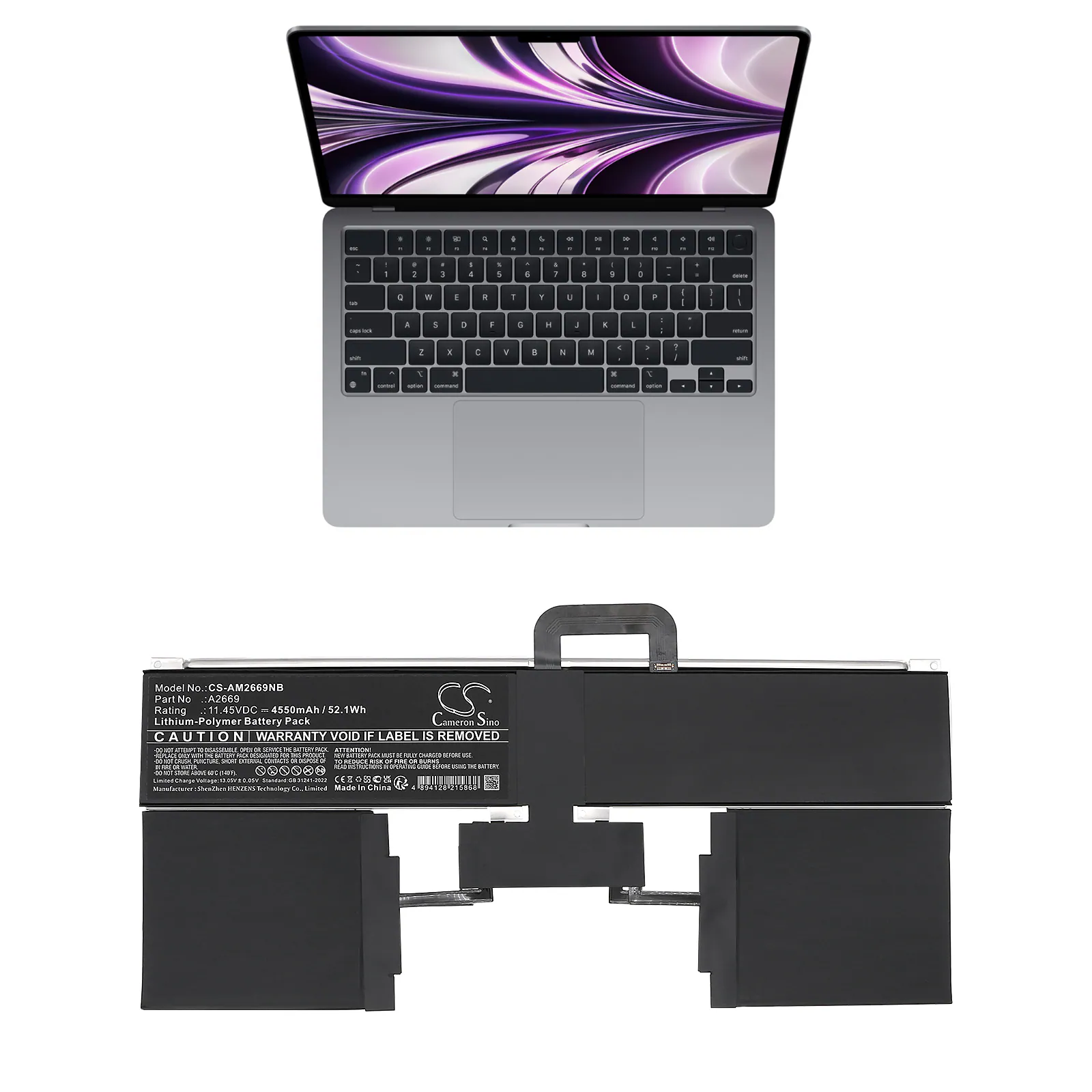 Batteri till Laptop, Bärbar dator för Apple A2681 (EMC 4074), M2 2022 A2681 m.fl.