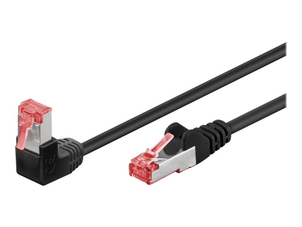 goobay - Patchkabel - RJ-45 (hane) vinklad till RJ-45 (hane) rak - 2 m - 6 mm - SFTP, PiMF - CAT 6 - halogenfri, rund, guldglittrande kontakter - svart
