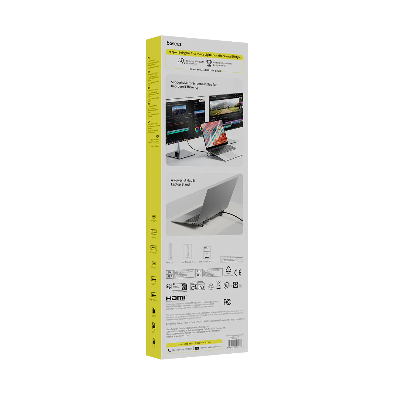 Baseus EliteJoy EH3 hubb, 12-i-1 USB-C docka – 2xHDMI/DP 4K@60, SD/microSD, RJ45, PD, grå, bild 3