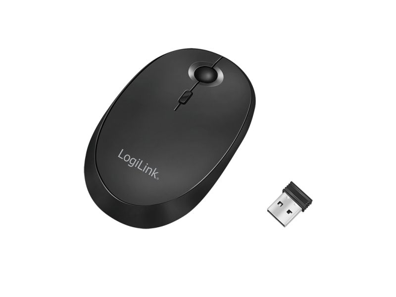 LogiLink ID0204, Ambidextrous, Trådlös RF + Bluetooth, 1600 DPI, Svart