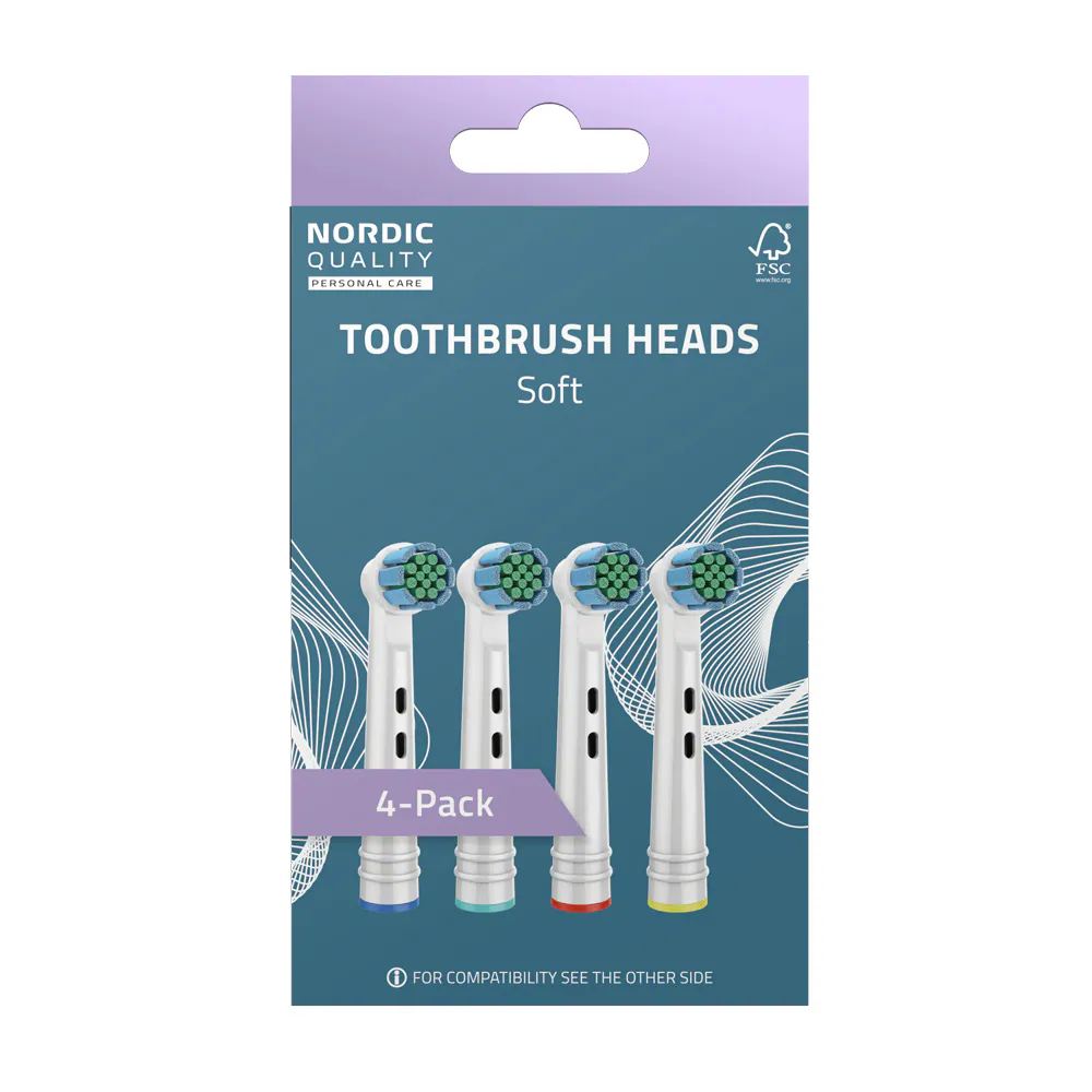 Nordic Quality Borsthuvuden Standard Soft Brush Heads - 4-Pack