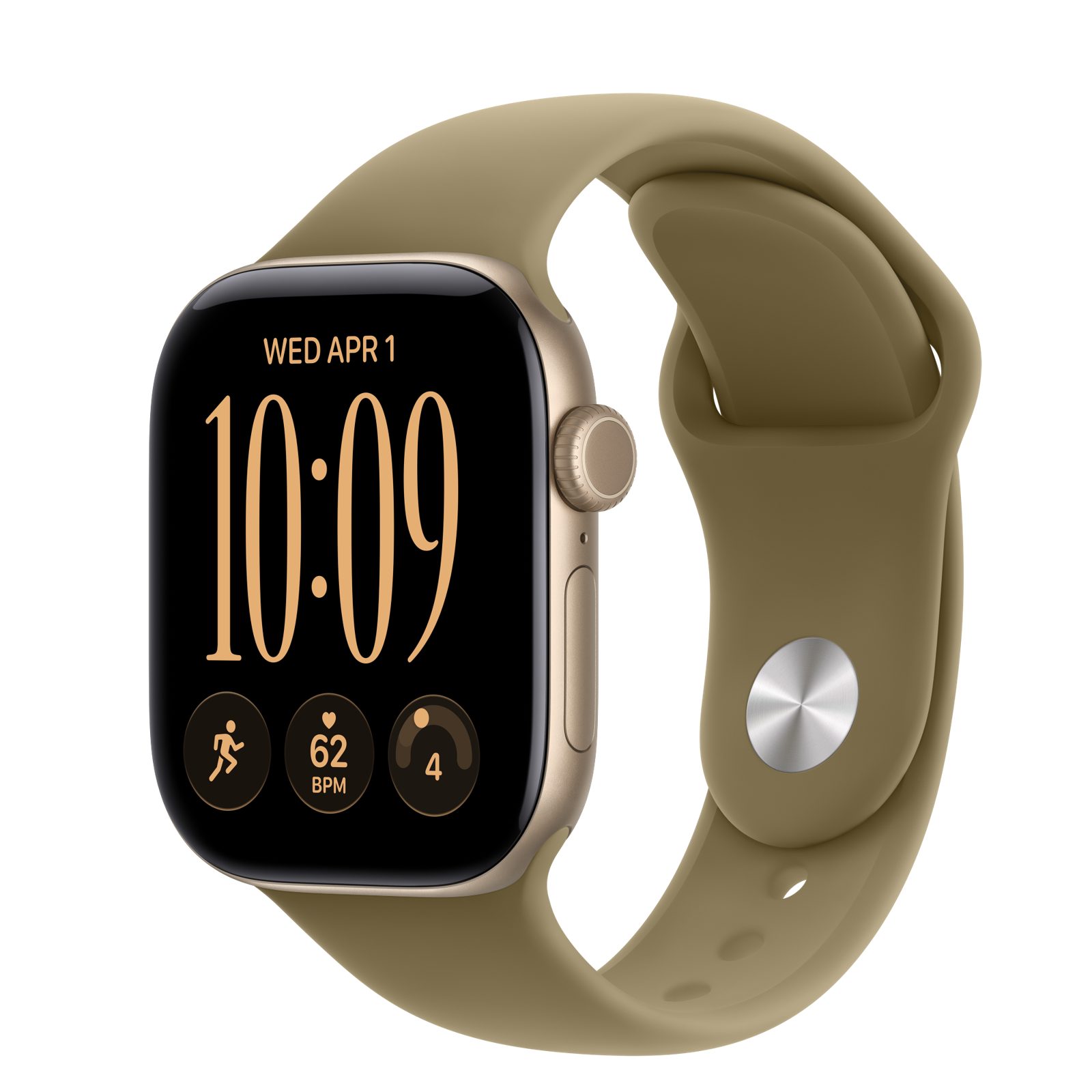 Apple Watch Series 12 (GPS) • Aluminiumboett ljust guld, 42 mm • Sportband oliv
