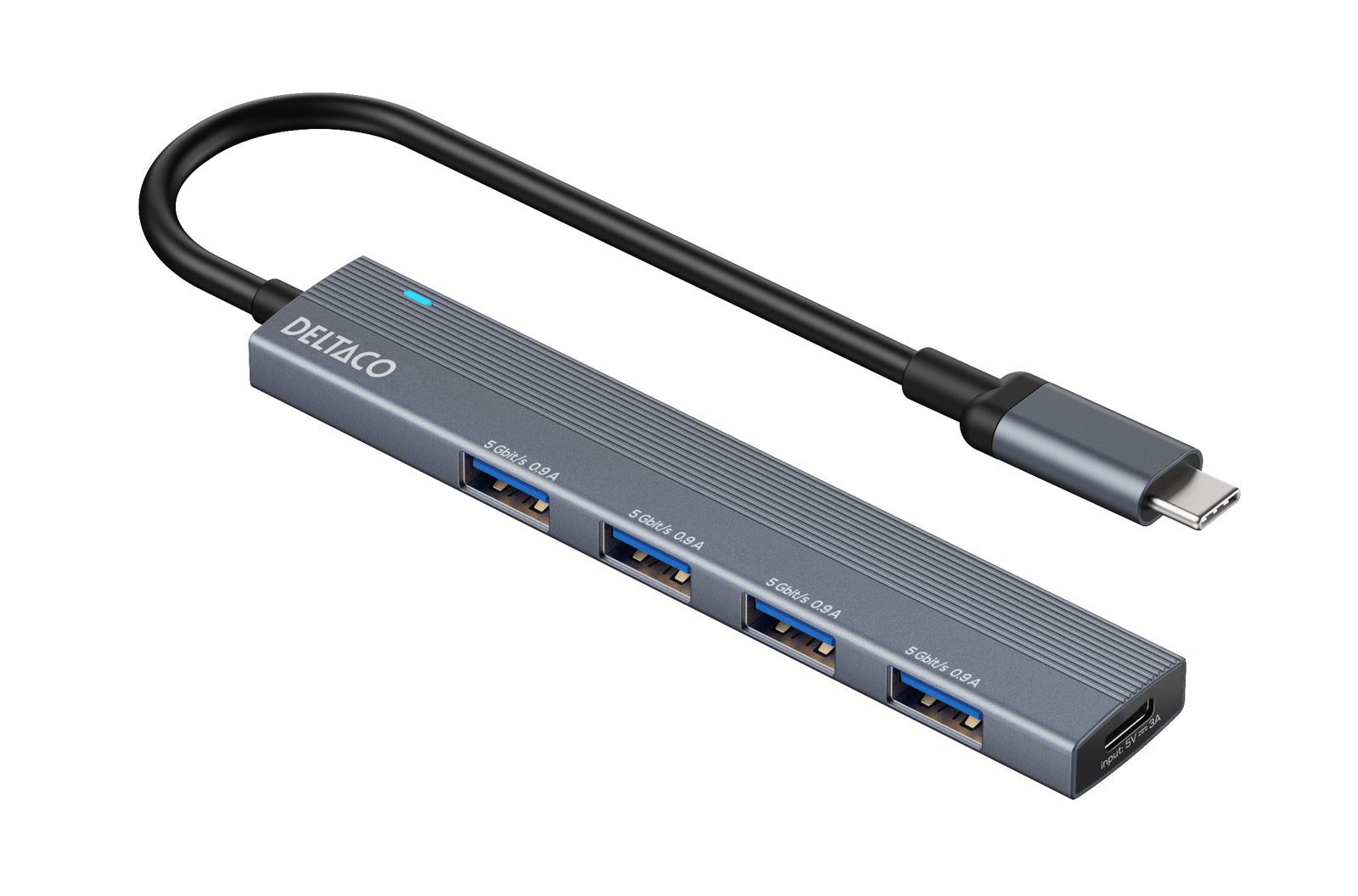 DELTACO USB-C hub 4x USB-A Grå, bild 3