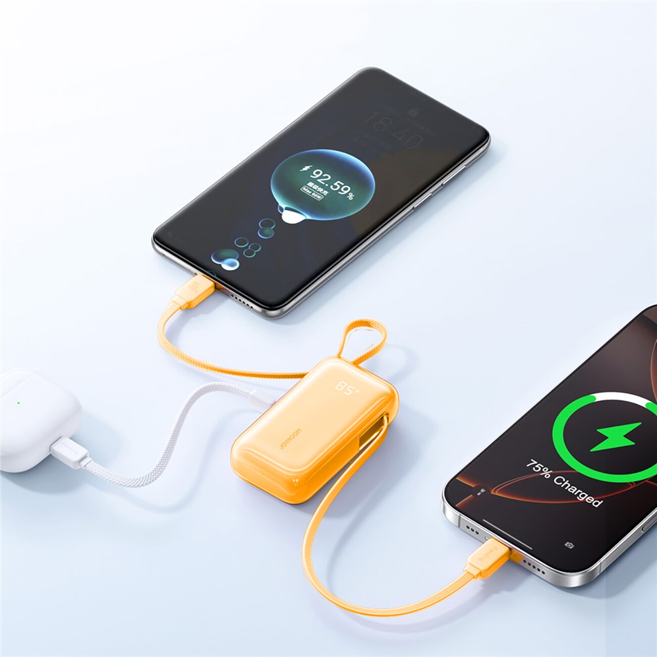 Joyroom 35W Mini Powerbank 10000mAh meddubbla kablar - Orange, bild 3