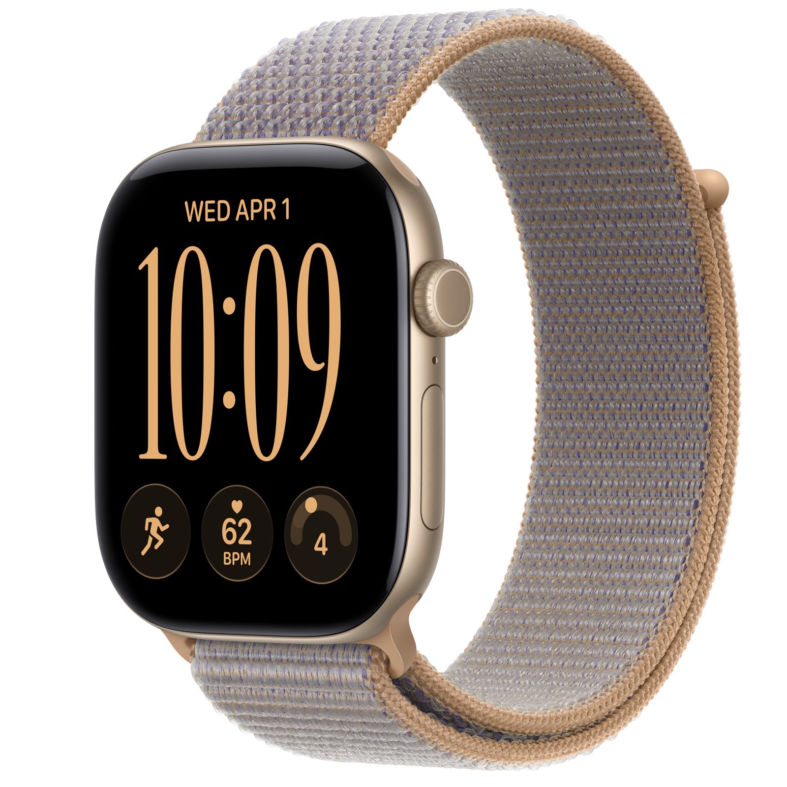 Apple Watch Series 12 (GPS + Cellular) • Aluminiumboett ljust guld, 46 mm • Sportloop chambrayblå