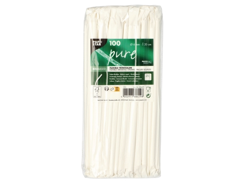 PAPSTAR pappers sugrör ren, 200 mm, vit gjord av papper, längd: 200 mm, diameter: 6 mm, singel - 1 stycke (88629)