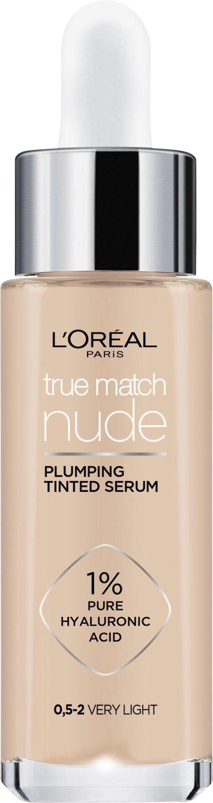 Loreal Paris True Match Nude Plumping Tinted Serum Foundation, 1% Hyaluronic Acid 0,5-2 Very Light