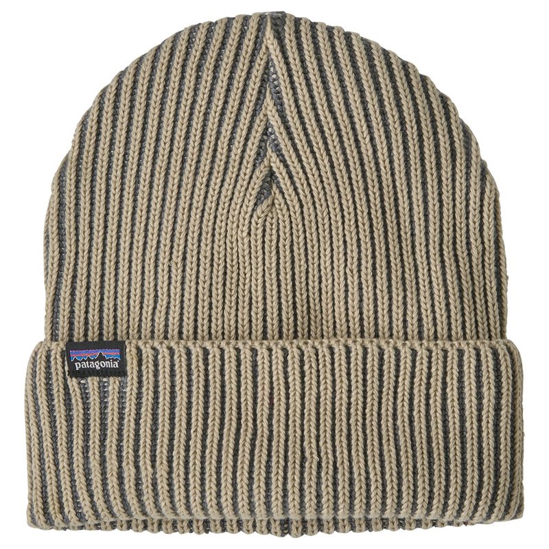 Patagonia Fishermans Rolled Beanie Contrast Stripe: Weathered Stone - OneSize