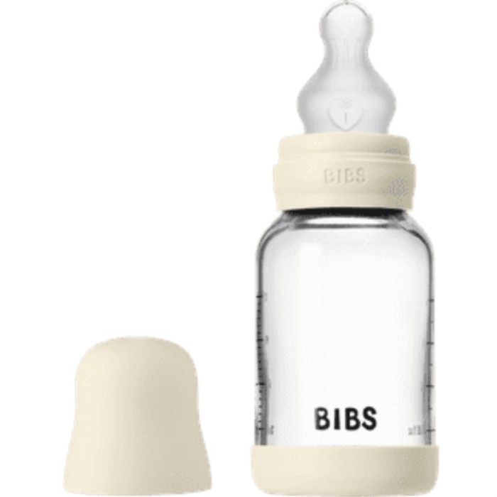 BIBS Glass Baby Bottle Round Silicone 120 ml Slow Flow Ivory